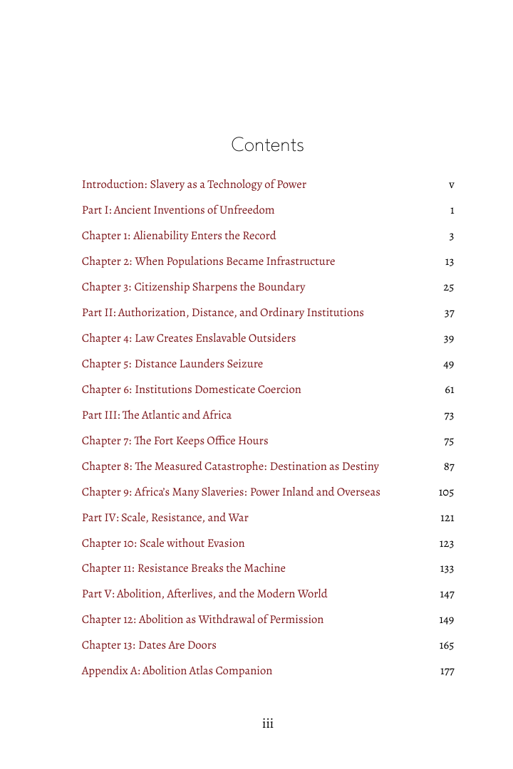 Rendered table of contents page